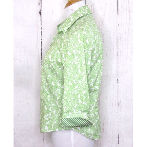 Talbots Size 8P Button Down Shirt Wrinkle Resistant Long Sleeve Green Paisley - Picture 7 of 9